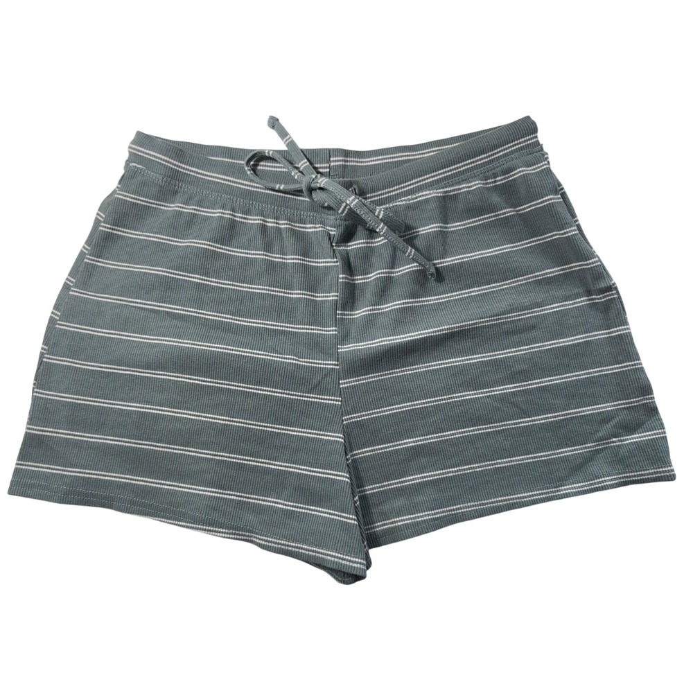 Colsie‎ Womens Ribbed Lounge Shorts Striped Blue Green Drawstring Sleep Size MED